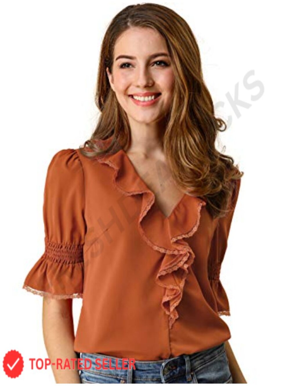 Victorian Blouse Puff Sleeve Ruffle V Neck Chiffon Top